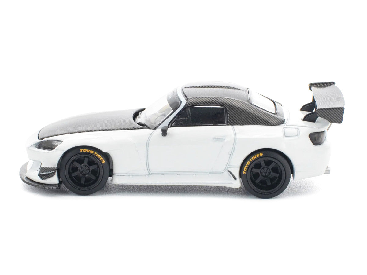 Honda Pandem S2000 RHD (Right Hand Drive) White with Carbon Hood and Top 1/64 Diecast Model Car by Pop Race-0