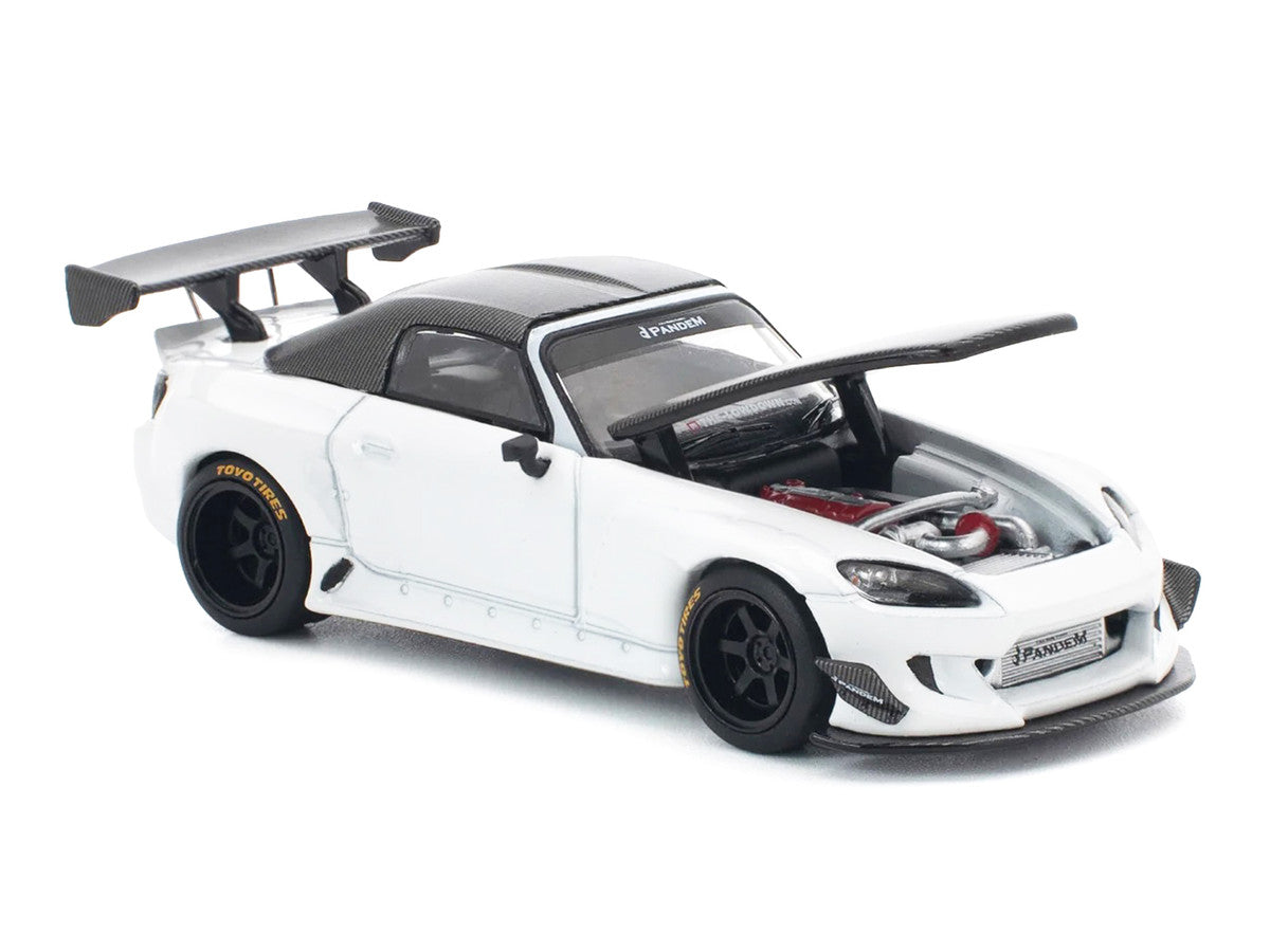 Honda Pandem S2000 RHD (Right Hand Drive) White with Carbon Hood and Top 1/64 Diecast Model Car by Pop Race-1