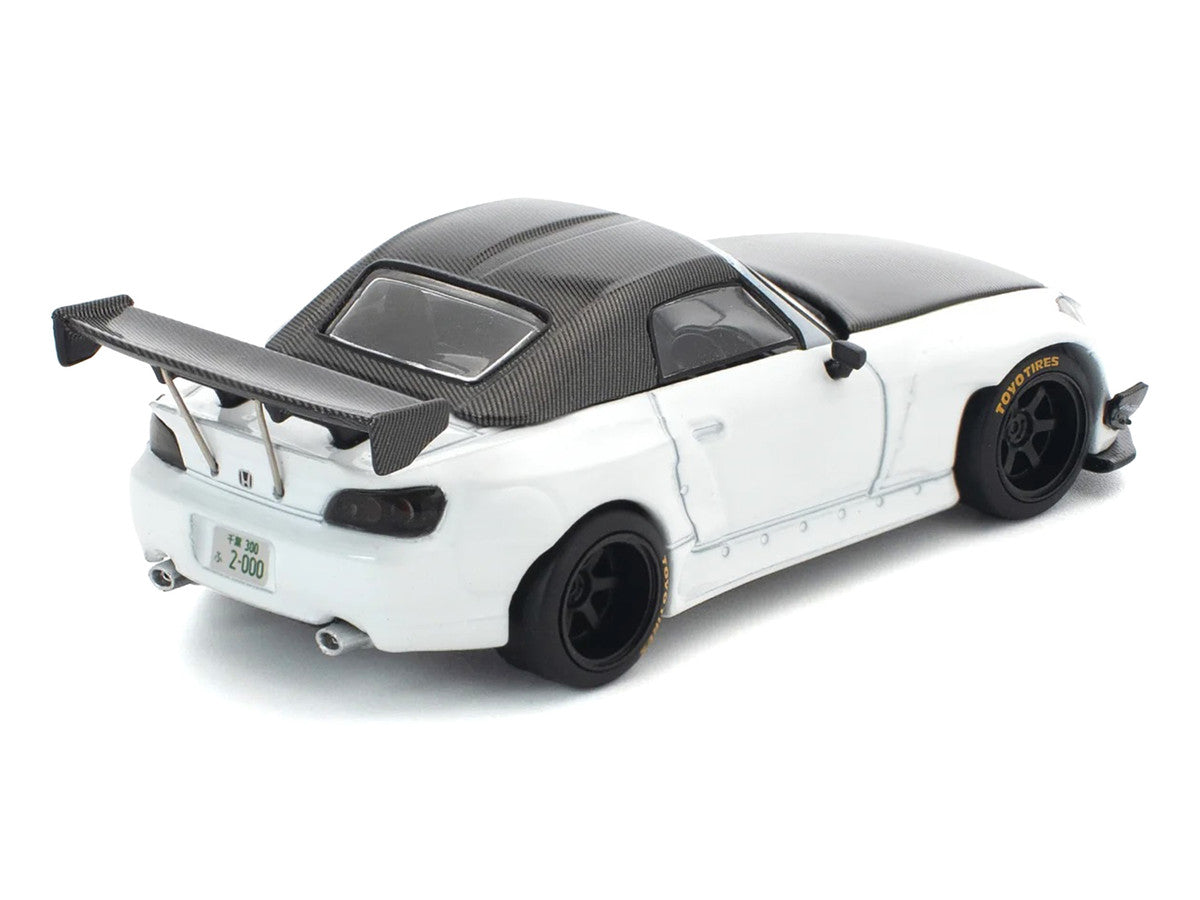 Honda Pandem S2000 RHD (Right Hand Drive) White with Carbon Hood and Top 1/64 Diecast Model Car by Pop Race-2