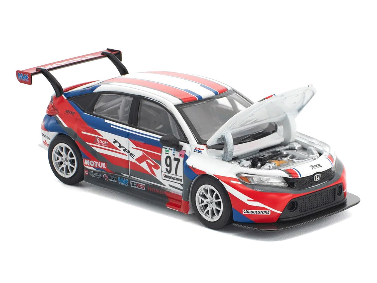 Honda Civic Type R TCR #97 "M&K Racing" White with Blue and Red Graphics 1/64 Diecast Model Car by Pop Race-1