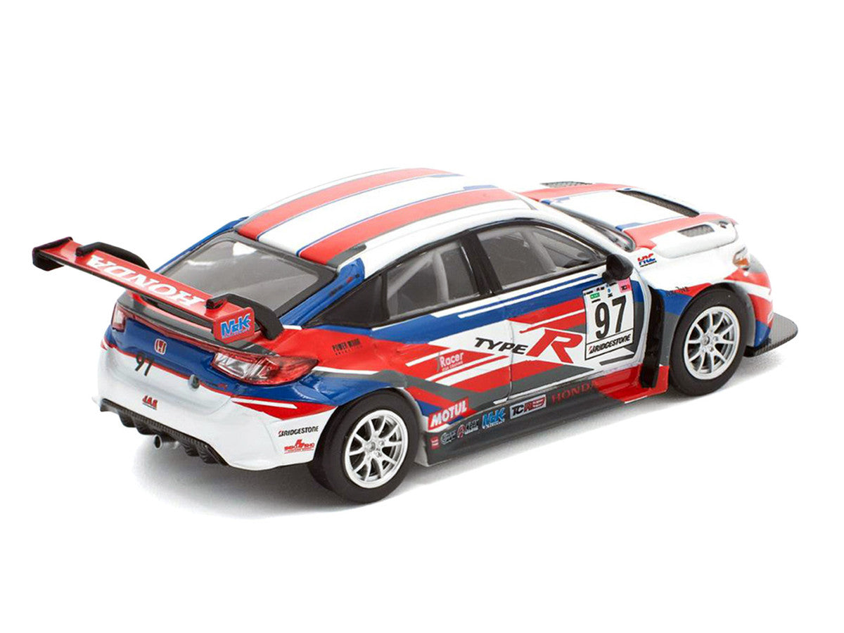 Honda Civic Type R TCR #97 "M&K Racing" White with Blue and Red Graphics 1/64 Diecast Model Car by Pop Race-0