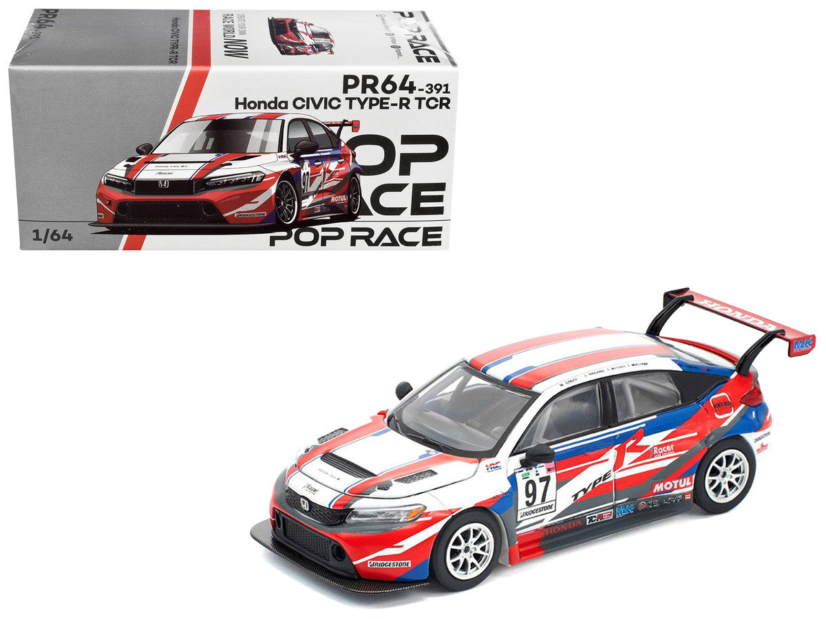 Honda Civic Type R TCR #97 "M&K Racing" White with Blue and Red Graphics 1/64 Diecast Model Car by Pop Race-4