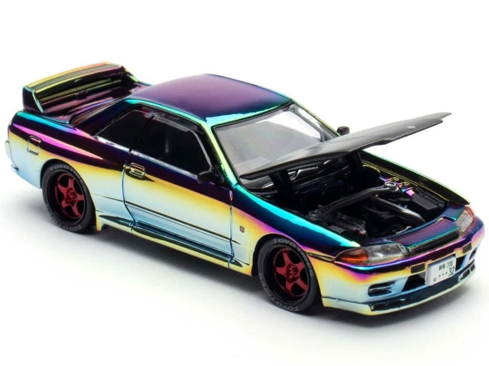 Skyline GT-R (BNR32) RHD (Right Hand Drive) Chameleon Chrome with Carbon Hood "APA XPO 2025 Exclusive 1/64 Diecast Model Car by Pop Race-1