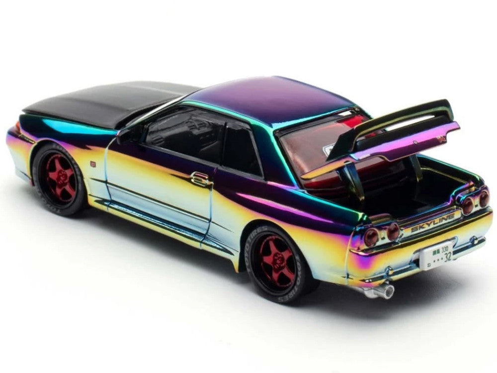 Skyline GT-R (BNR32) RHD (Right Hand Drive) Chameleon Chrome with Carbon Hood "APA XPO 2025 Exclusive 1/64 Diecast Model Car by Pop Race-2
