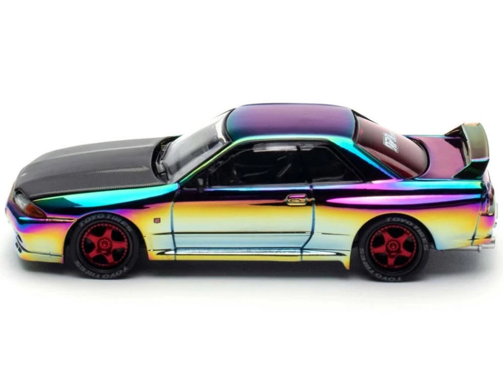 Skyline GT-R (BNR32) RHD (Right Hand Drive) Chameleon Chrome with Carbon Hood "APA XPO 2025 Exclusive 1/64 Diecast Model Car by Pop Race-0