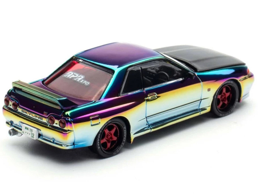 Skyline GT-R (BNR32) RHD (Right Hand Drive) Chameleon Chrome with Carbon Hood "APA XPO 2025 Exclusive 1/64 Diecast Model Car by Pop Race-3