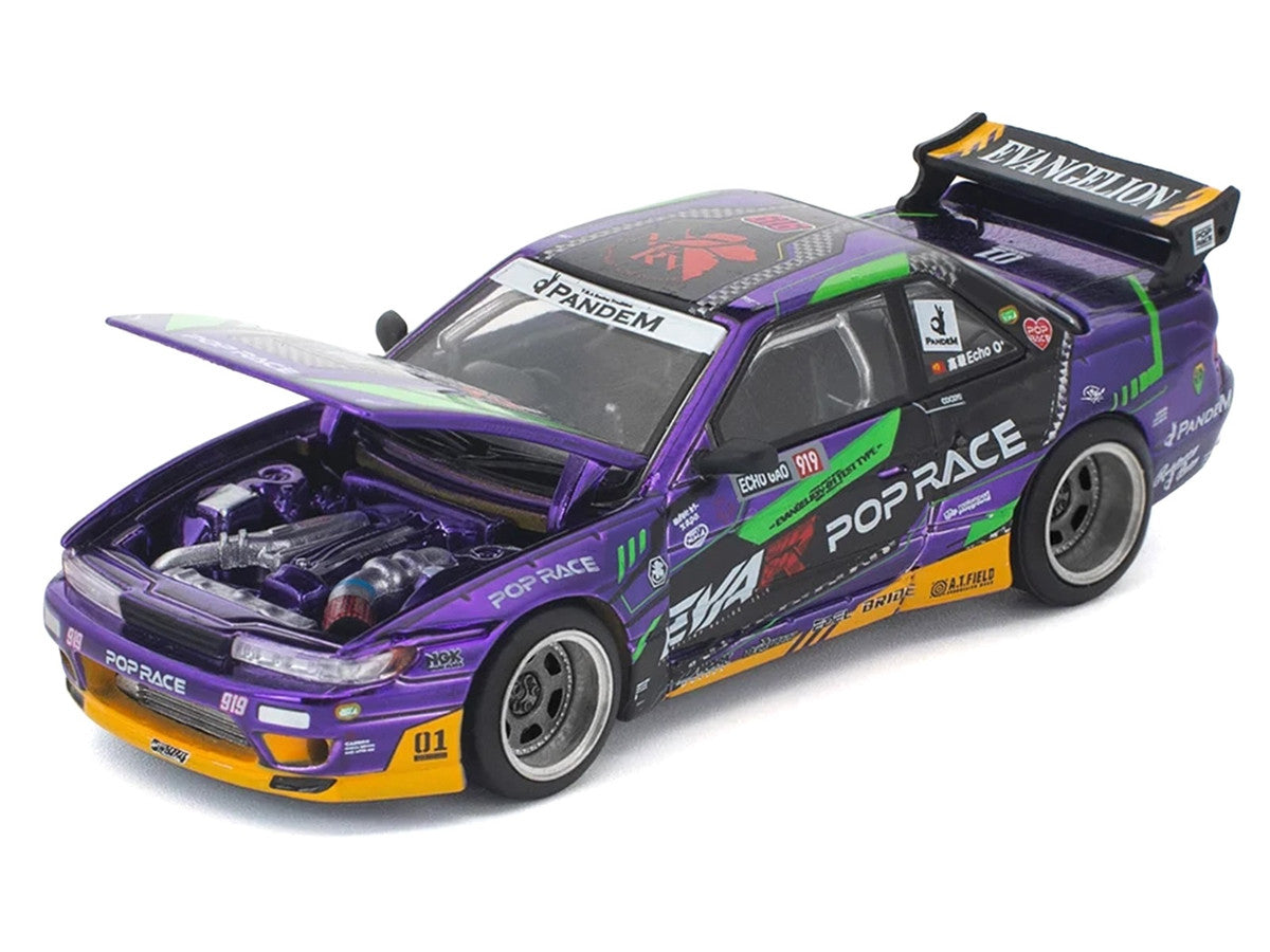 Pandem S13 RHD (Right Hand Drive) "EVA RT Test Type-01" Purple Metallic with Graphics 1/64 Diecast Model Car by Pop Race-2