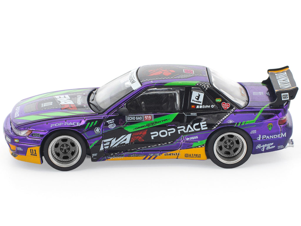 Pandem S13 RHD (Right Hand Drive) "EVA RT Test Type-01" Purple Metallic with Graphics 1/64 Diecast Model Car by Pop Race-3