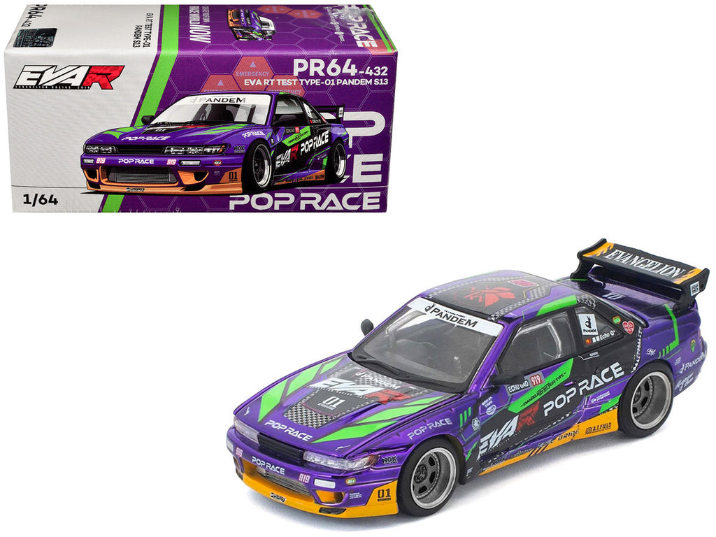 Pandem S13 RHD (Right Hand Drive) "EVA RT Test Type-01" Purple Metallic with Graphics 1/64 Diecast Model Car by Pop Race-4