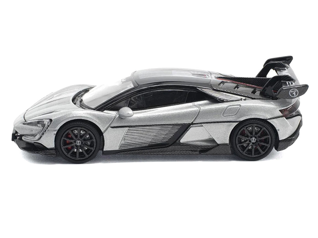 Yangwang U9 Silver Metallic with Black Top and Stripes 1/64 Diecast Model Car by Pop Race-0