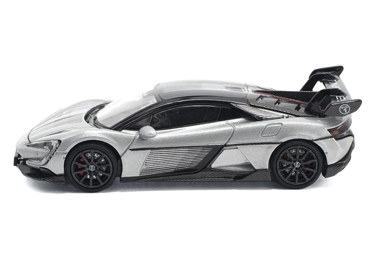 Yangwang U9 Silver Metallic with Black Top and Stripes 1/64 Diecast Model Car by Pop Race-0