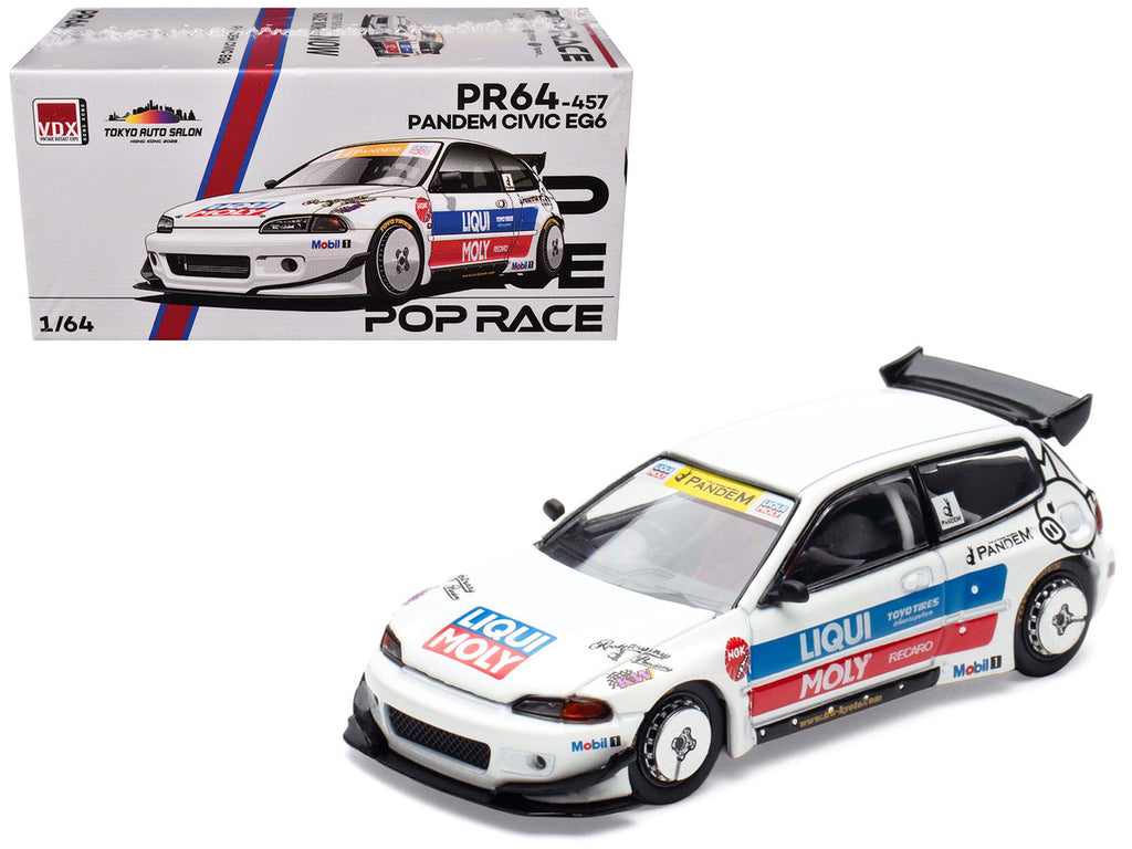 Pandem Civic EG6 RHD (Right Hand Drive) White with Stripes and Graphics "VDX - Tokyo Auto Salon Hong Kong 2025" Special Edition 1/64 Diecast Model Car by Pop Race-4