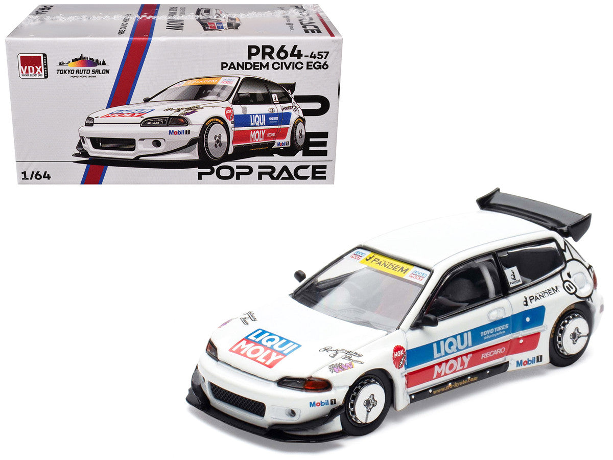 Pandem Civic EG6 RHD (Right Hand Drive) White with Stripes and Graphics "VDX - Tokyo Auto Salon Hong Kong 2025" Special Edition 1/64 Diecast Model Car by Pop Race-4