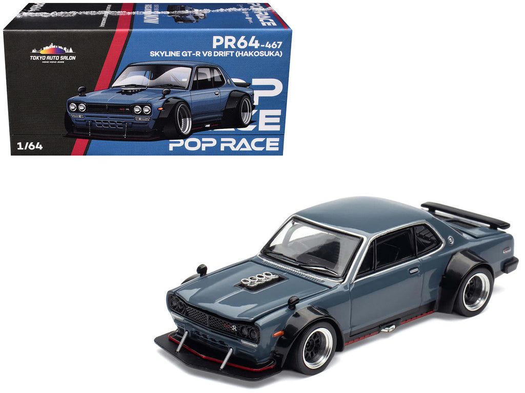 Skyline GT-R V8 Drift "Hakosuka" RHD (Right Hand Drive) Gray "Tokyo Auto Salon Hong Kong 2025" Special Edition 1/64 Diecast Model Car by Pop Race-4