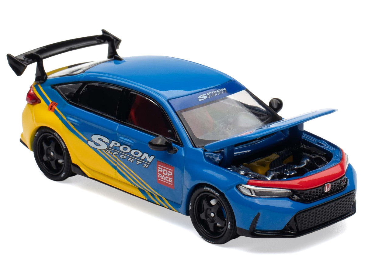 Honda Civic Type R FL5 "Spoon Sports" Blue and Yellow "Tokyo Auto Salon - Hong Kong 2025" 1/64 Diecast Model Car by Pop Race-1