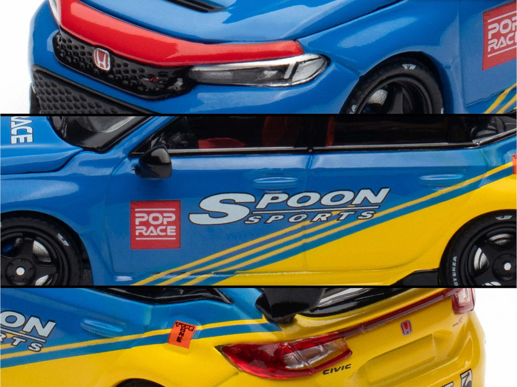 Honda Civic Type R FL5 "Spoon Sports" Blue and Yellow "Tokyo Auto Salon - Hong Kong 2025" 1/64 Diecast Model Car by Pop Race-3
