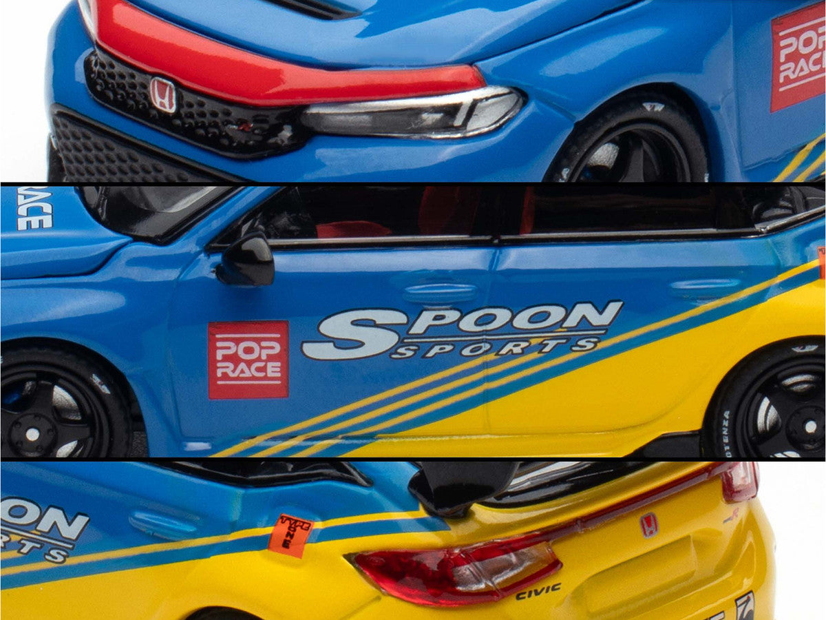 Honda Civic Type R FL5 "Spoon Sports" Blue and Yellow "Tokyo Auto Salon - Hong Kong 2025" 1/64 Diecast Model Car by Pop Race-3