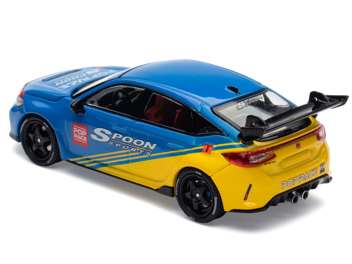 Honda Civic Type R FL5 "Spoon Sports" Blue and Yellow "Tokyo Auto Salon - Hong Kong 2025" 1/64 Diecast Model Car by Pop Race-2