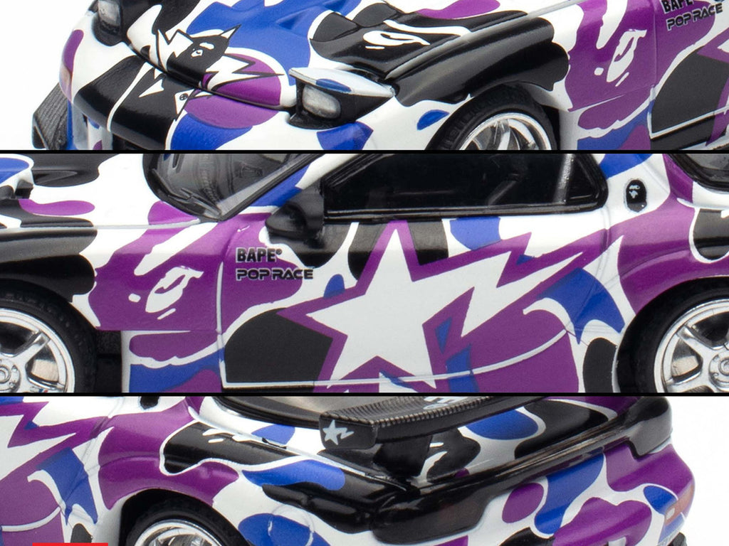 Mazda RX-7 (FD3S) RHD (Right Hand Drive) "BAPE (A Bathing Ape)" Purple Camouflage 1/64 Diecast Model Car by Pop Race-2