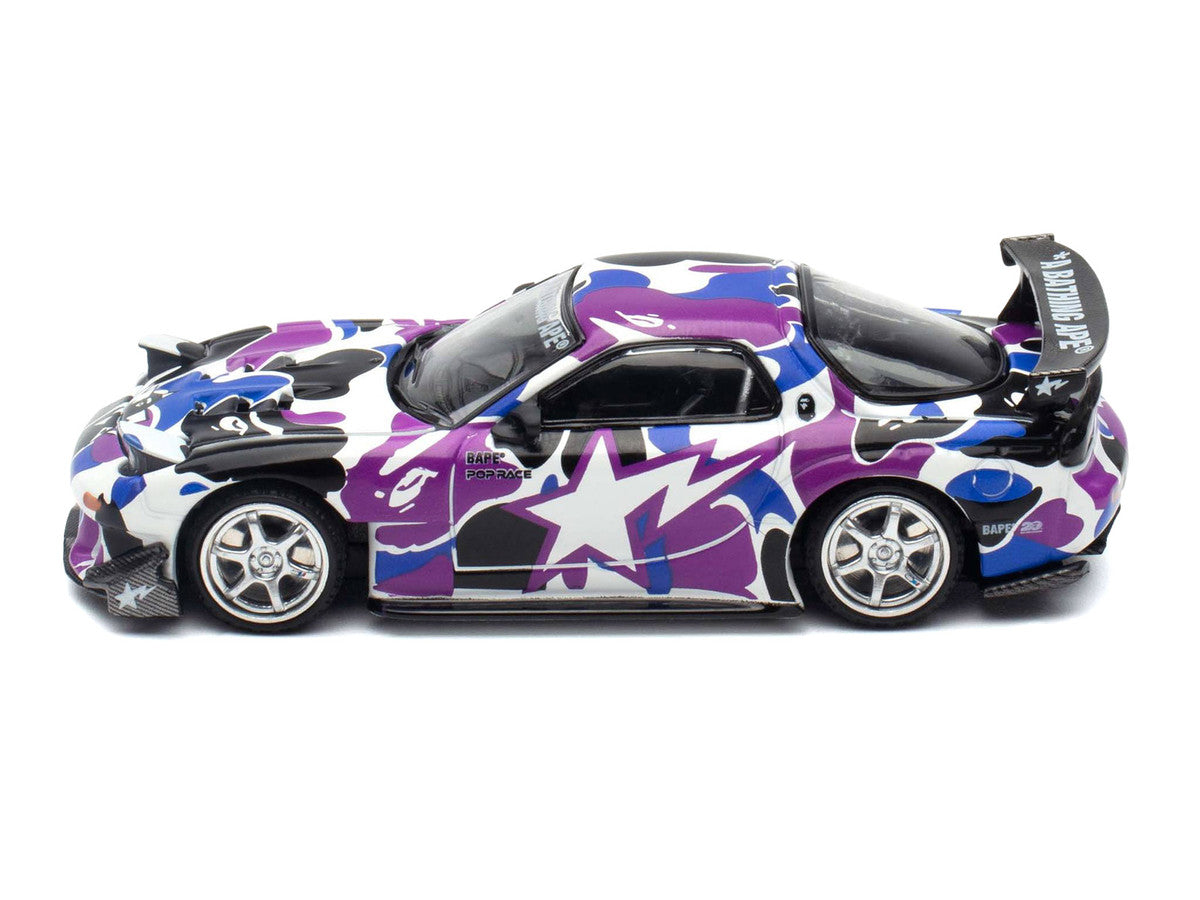 Mazda RX-7 (FD3S) RHD (Right Hand Drive) "BAPE (A Bathing Ape)" Purple Camouflage 1/64 Diecast Model Car by Pop Race-3