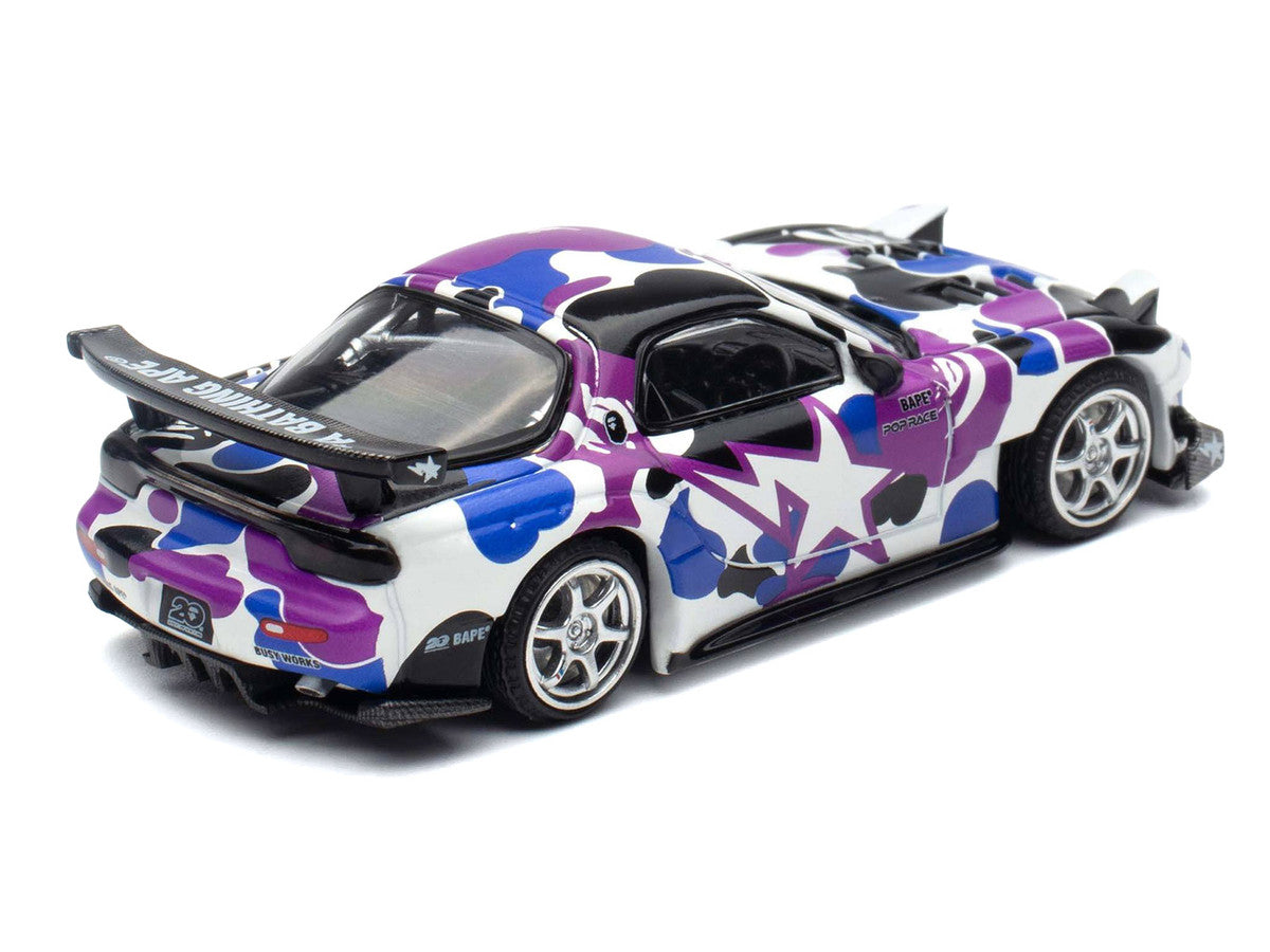 Mazda RX-7 (FD3S) RHD (Right Hand Drive) "BAPE (A Bathing Ape)" Purple Camouflage 1/64 Diecast Model Car by Pop Race-0