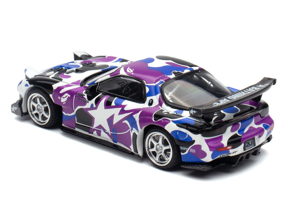 Mazda RX-7 (FD3S) RHD (Right Hand Drive) "BAPE (A Bathing Ape)" Purple Camouflage 1/64 Diecast Model Car by Pop Race-1