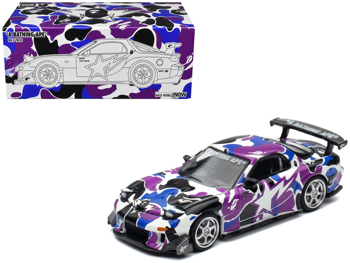 Mazda RX-7 (FD3S) RHD (Right Hand Drive) "BAPE (A Bathing Ape)" Purple Camouflage 1/64 Diecast Model Car by Pop Race-4