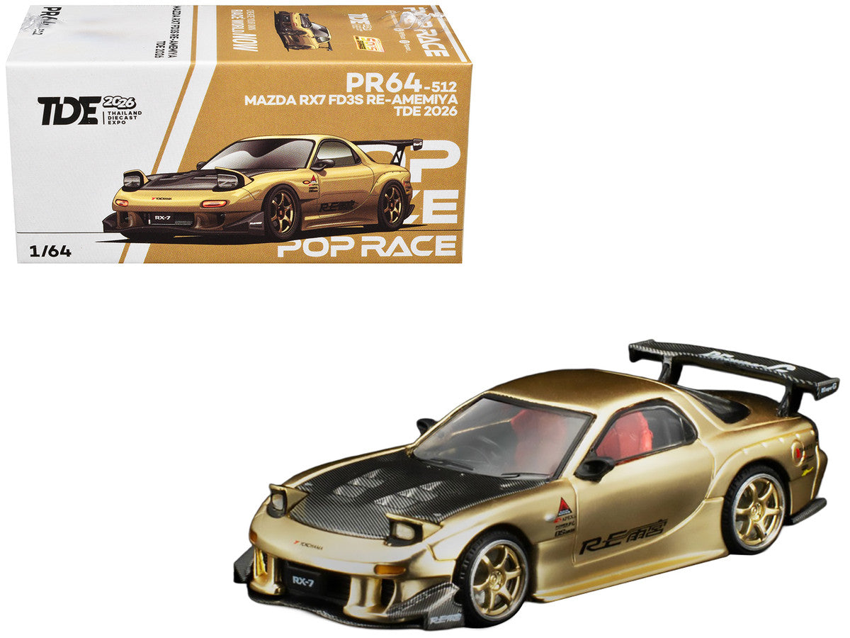 Mazda RX7 (FD3S) RE Amemiya RHD (Right Hand Drive) Gold Metallic with Carbon Hood "Thailand Diecast Expo 2026" 1/64 Diecast Model Car by Pop Race-0