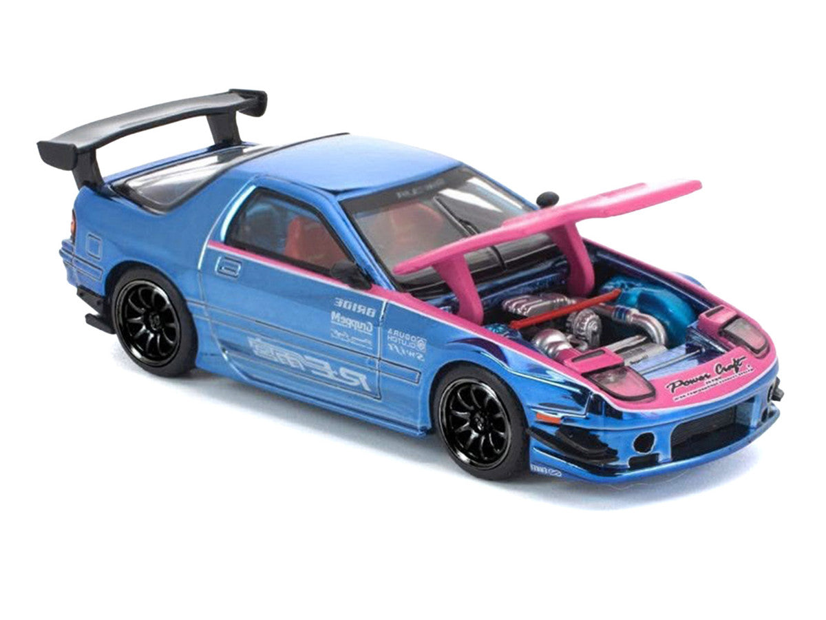 Mazda RX7 (FC3S) RE Amemiya RHD (Right Hand Drive) Blue Chrome with Pink Hood "Street 7 Chrome" 1/64 Diecast Model Car by Pop Race-2
