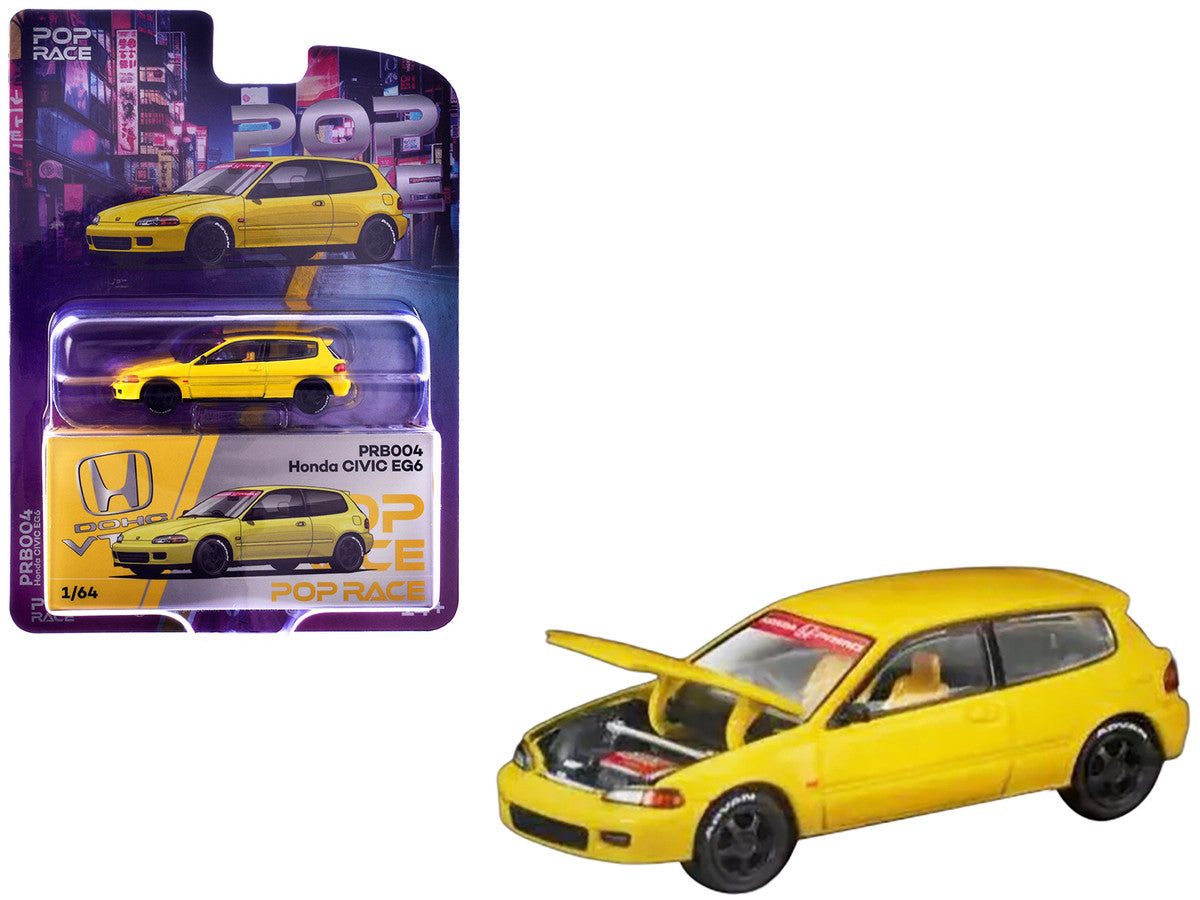 Honda Civic EG6 RHD (Right Hand Drive) Yellow "Vancouver 2026 Event Edition" 1/64 Diecast Model Car by Pop Race-2
