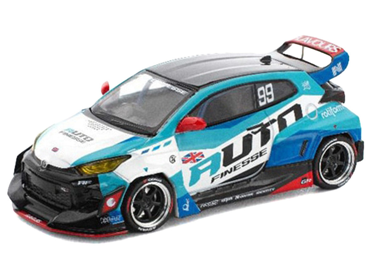 Pandem GR Yaris RHD (Right Hand Drive) #99 "Auto Finesse" Blue and White with Graphics "Enigma Exclusive Edition" 1/64 Diecast Model Car by Pop Race-1