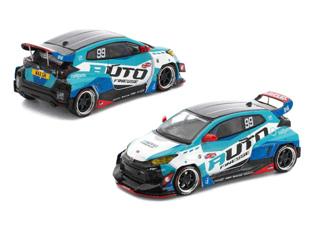 Pandem GR Yaris RHD (Right Hand Drive) #99 "Auto Finesse" Blue and White with Graphics "Enigma Exclusive Edition" 1/64 Diecast Model Car by Pop Race-3