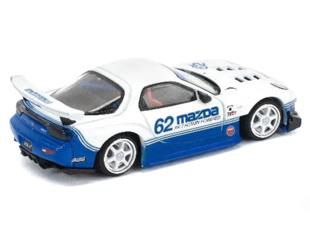 Mazda RX7 RE-Amemiya RHD (Right Hand Drive) #62 White and Blue with Graphics "Enigma Exclusive Edition" 1/64 Diecast Model Car by Pop Race-3