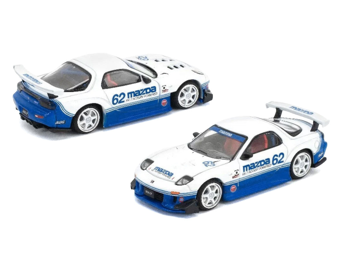 Mazda RX7 RE-Amemiya RHD (Right Hand Drive) #62 White and Blue with Graphics "Enigma Exclusive Edition" 1/64 Diecast Model Car by Pop Race-4