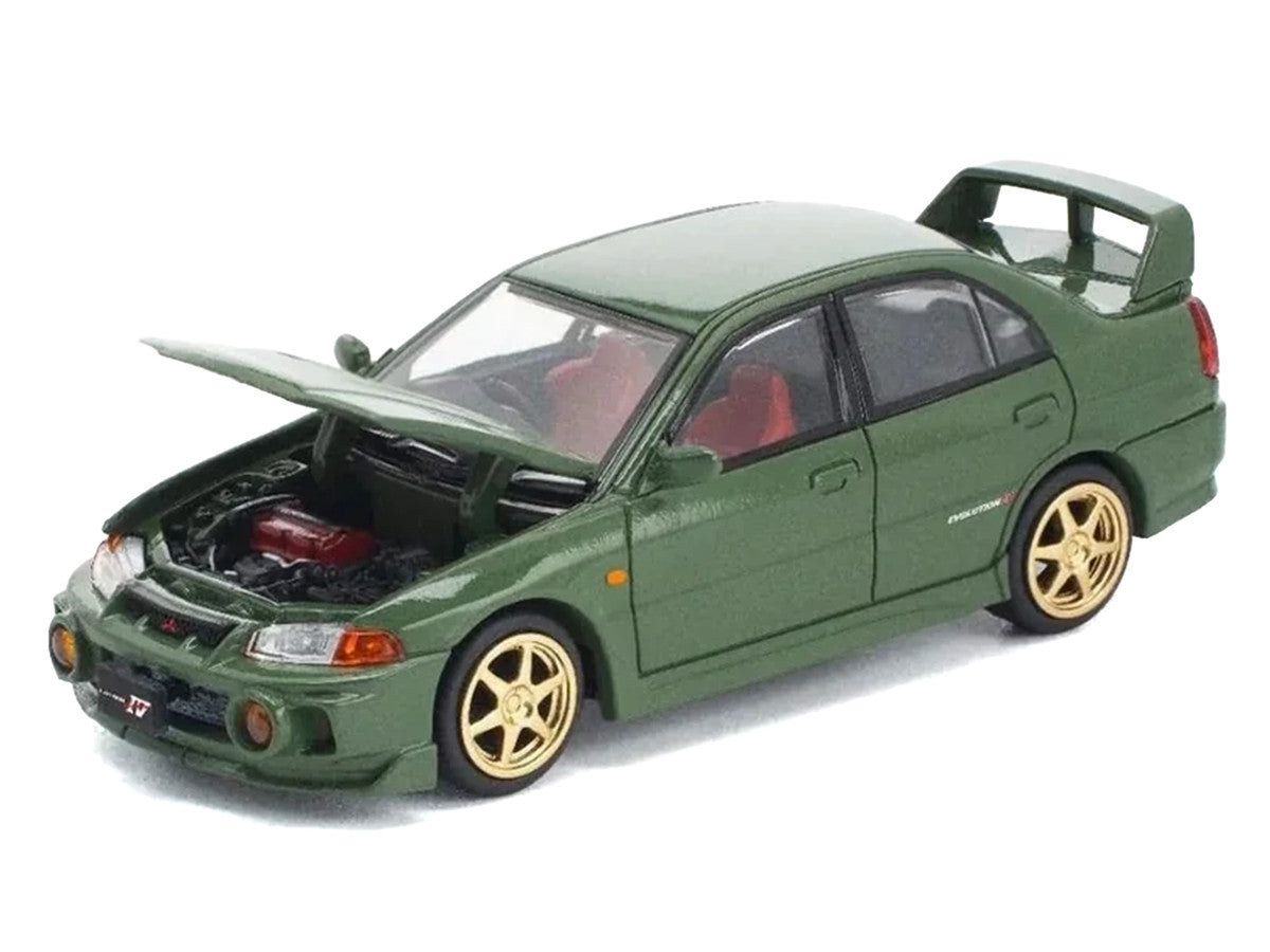 Mitsubishi Lancer Evolution IV RHD (Right Hand Drive) Green with Red Interior and Gold Wheels "Enigma Exclusive Edition" 1/64 Diecast Model Car by Pop Race-1