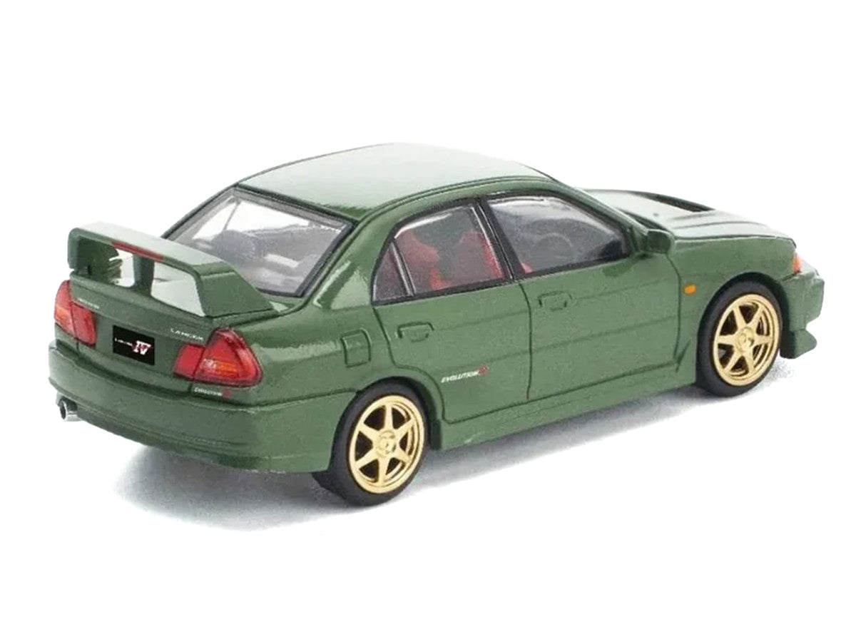 Mitsubishi Lancer Evolution IV RHD (Right Hand Drive) Green with Red Interior and Gold Wheels "Enigma Exclusive Edition" 1/64 Diecast Model Car by Pop Race-2