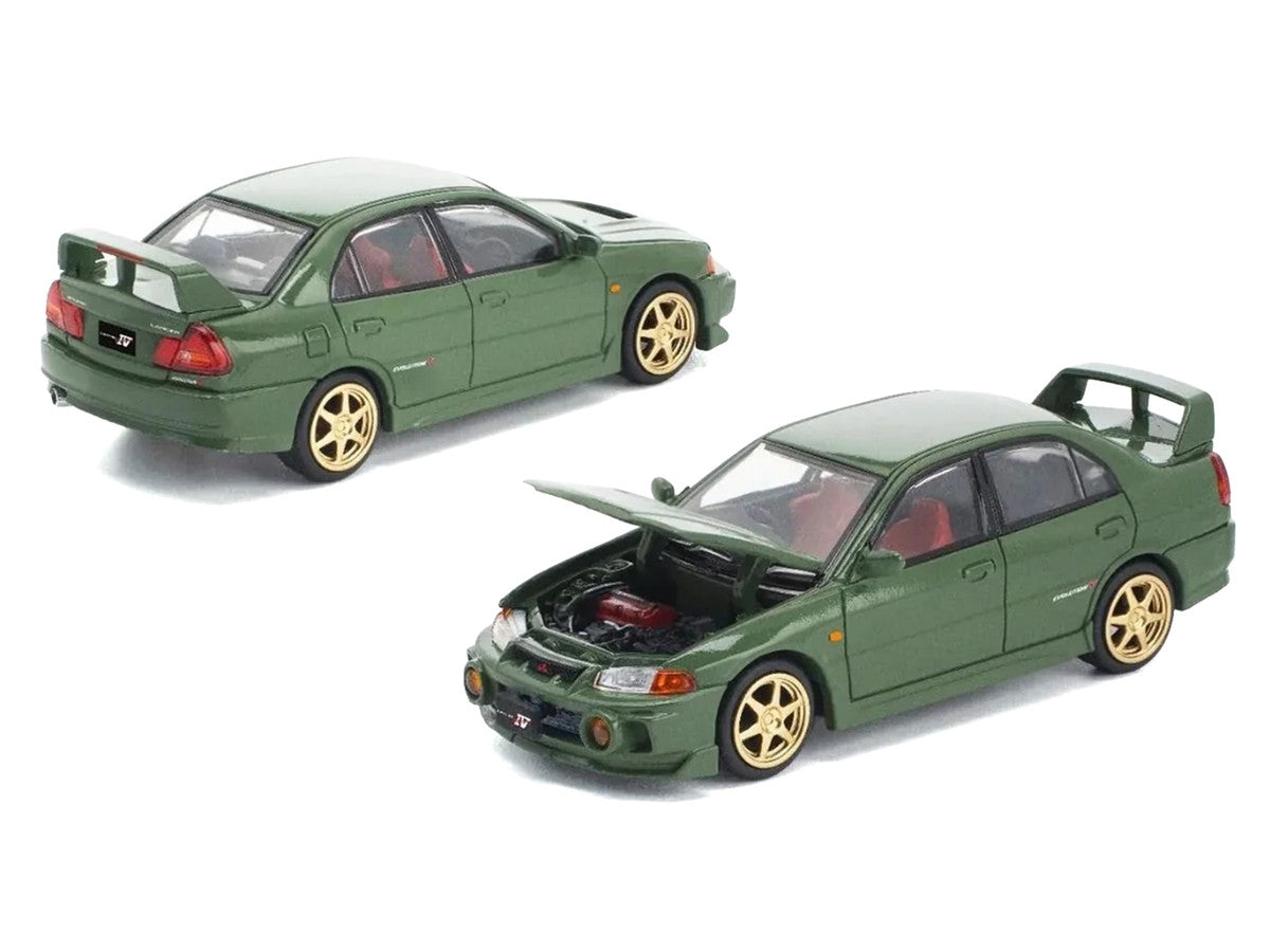 Mitsubishi Lancer Evolution IV RHD (Right Hand Drive) Green with Red Interior and Gold Wheels "Enigma Exclusive Edition" 1/64 Diecast Model Car by Pop Race-3