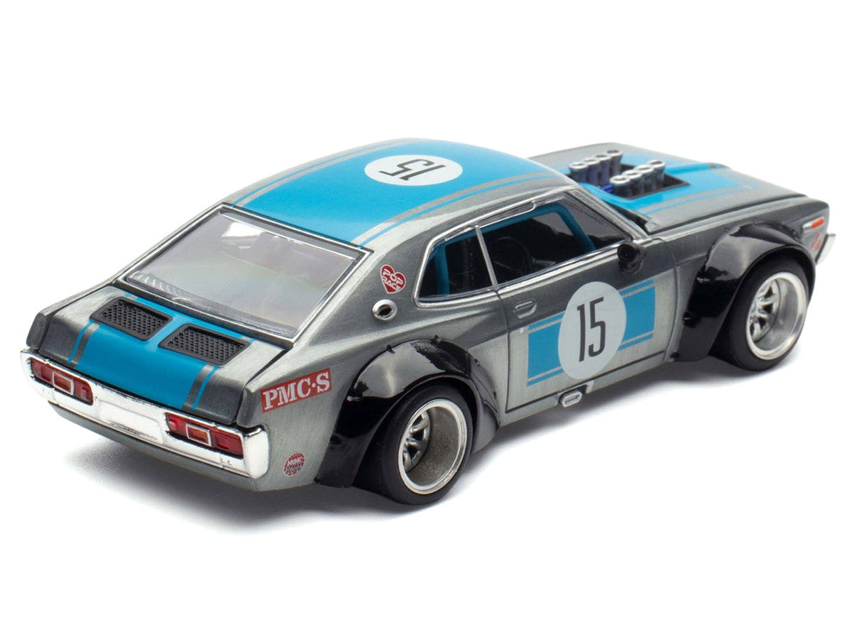 Datsun Laurel C130 RHD (Right Hand Drive) #15 Raw Metal with Blue Stripes "APA XPO 2025 Exclusive" 1/64 Diecast Model Car by Pop Race-1
