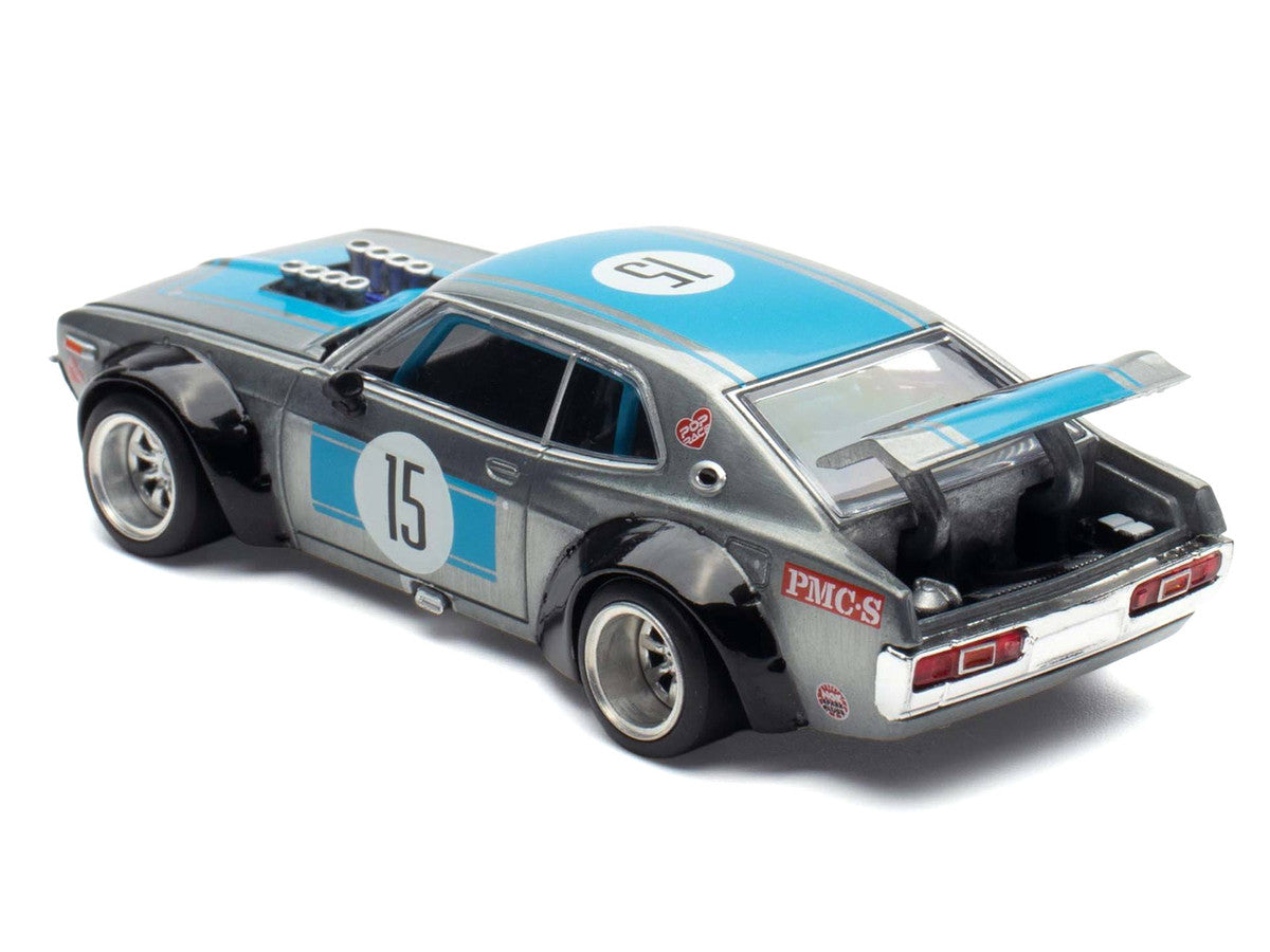Datsun Laurel C130 RHD (Right Hand Drive) #15 Raw Metal with Blue Stripes "APA XPO 2025 Exclusive" 1/64 Diecast Model Car by Pop Race-3