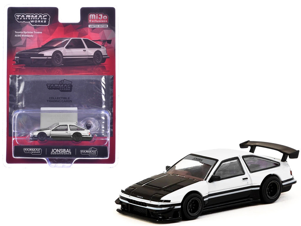 Toyota Sprinter Trueno AE86 Widebody RHD (Right Hand Drive) White and Black with Tarmac Cards "Global64" Series 1/64 Diecast Model by Tarmac Works-2
