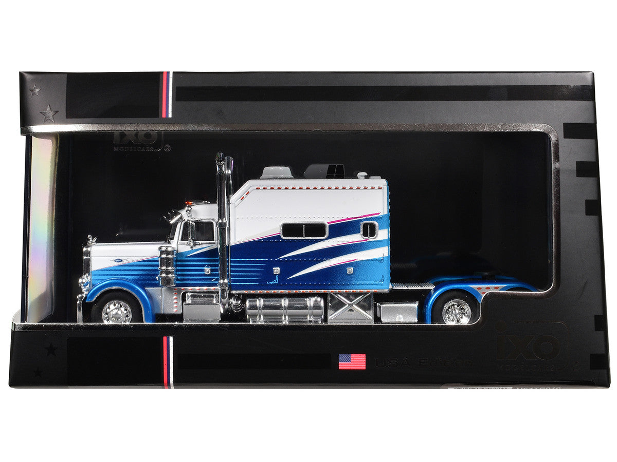 2002 Peterbilt 379 Truck Tractor White and Blue with Graphics 1/64 Diecast Model by IXO Models-1