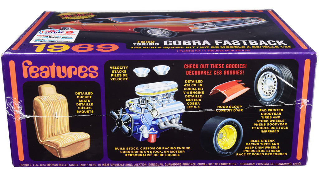 Skill 2 Model Kit 1969 Ford Torino Cobra Fastback 3-in-1 Kit 1/25 Scale Model by AMT-1