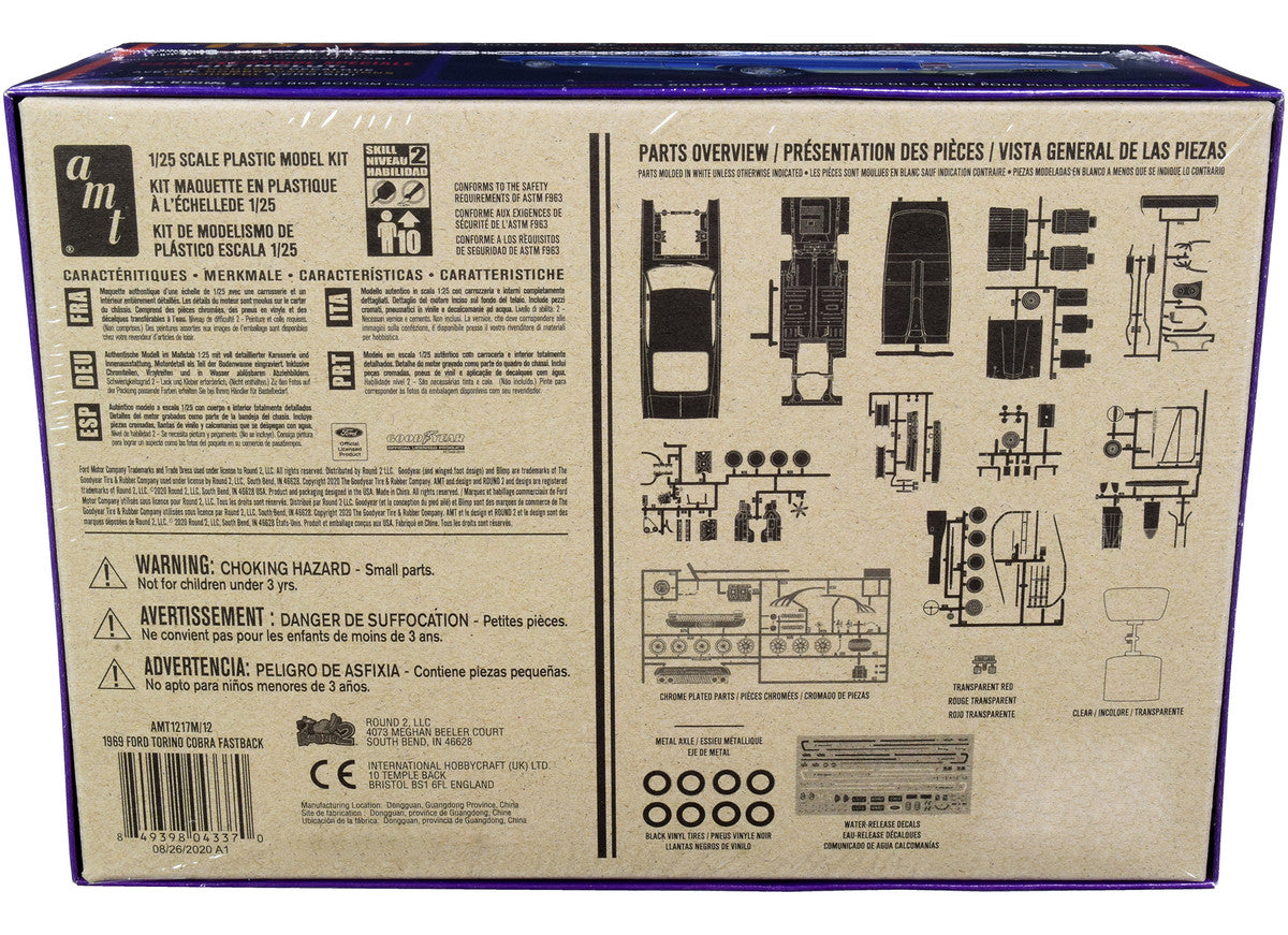 Skill 2 Model Kit 1969 Ford Torino Cobra Fastback 3-in-1 Kit 1/25 Scale Model by AMT-3