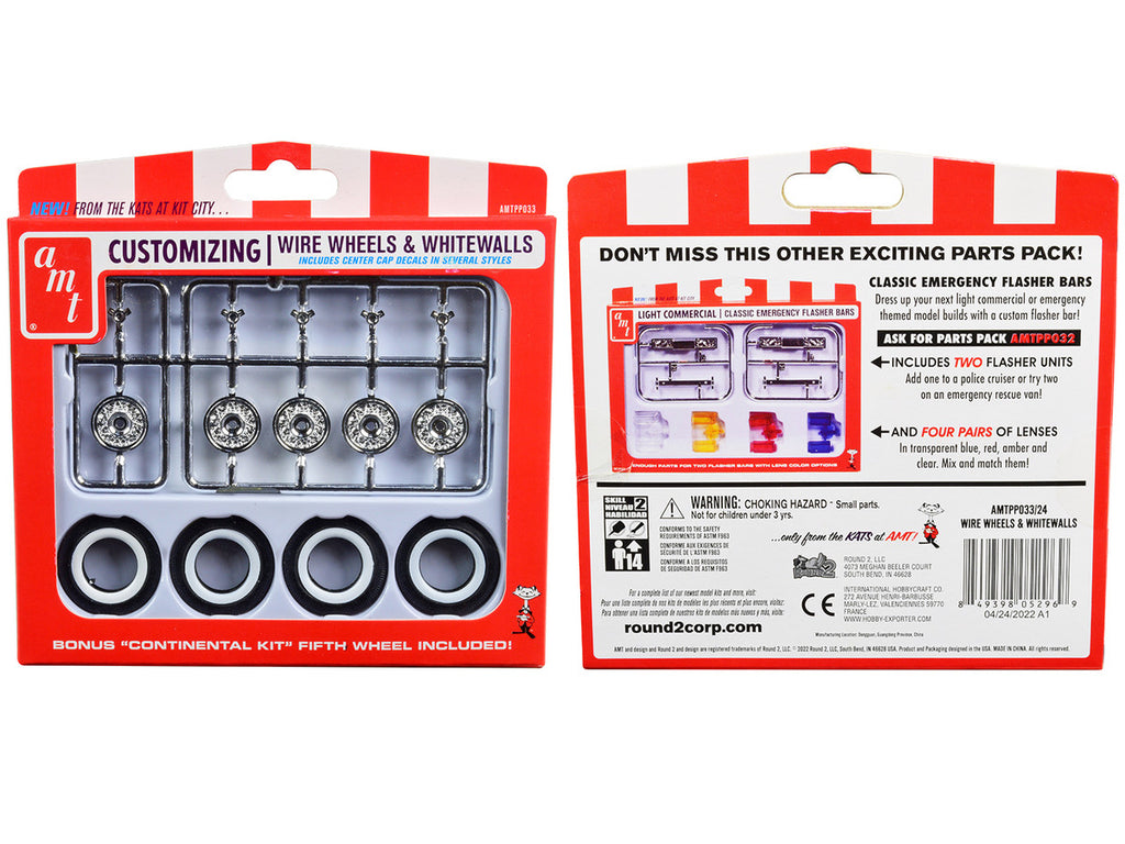 Skill 2 Model Kit Wire Wheels and Whitewall Tires Set of 5 Pieces for 1/25 Scale Models by AMT-0
