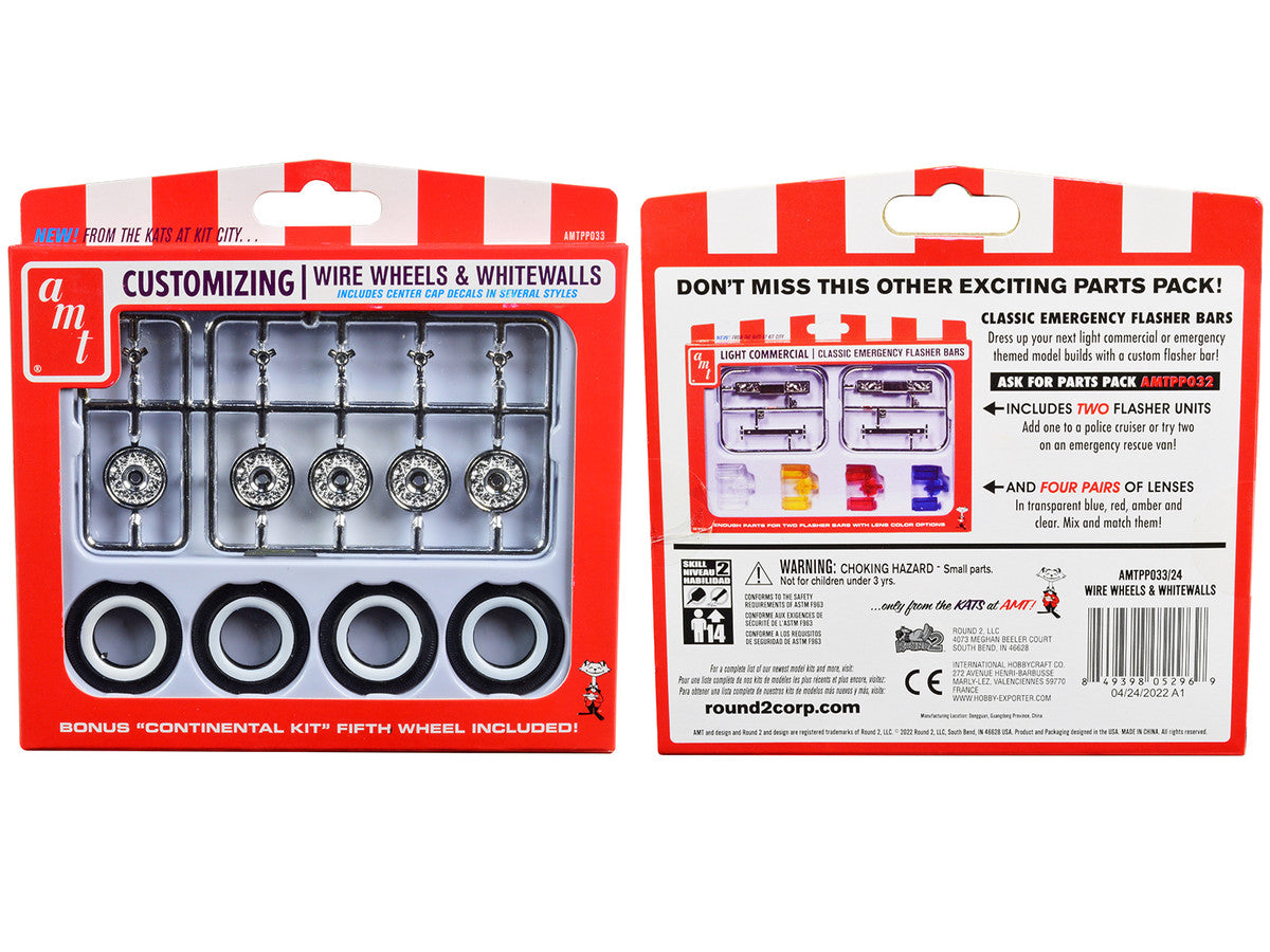 Skill 2 Model Kit Wire Wheels and Whitewall Tires Set of 5 Pieces for 1/25 Scale Models by AMT-0