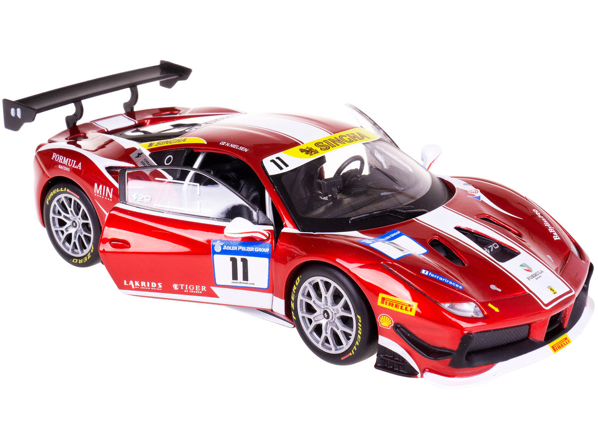 Ferrari 488 Challenge #11 Candy Red White Stripes 1/24 Diecast Model Car by Bburago-2