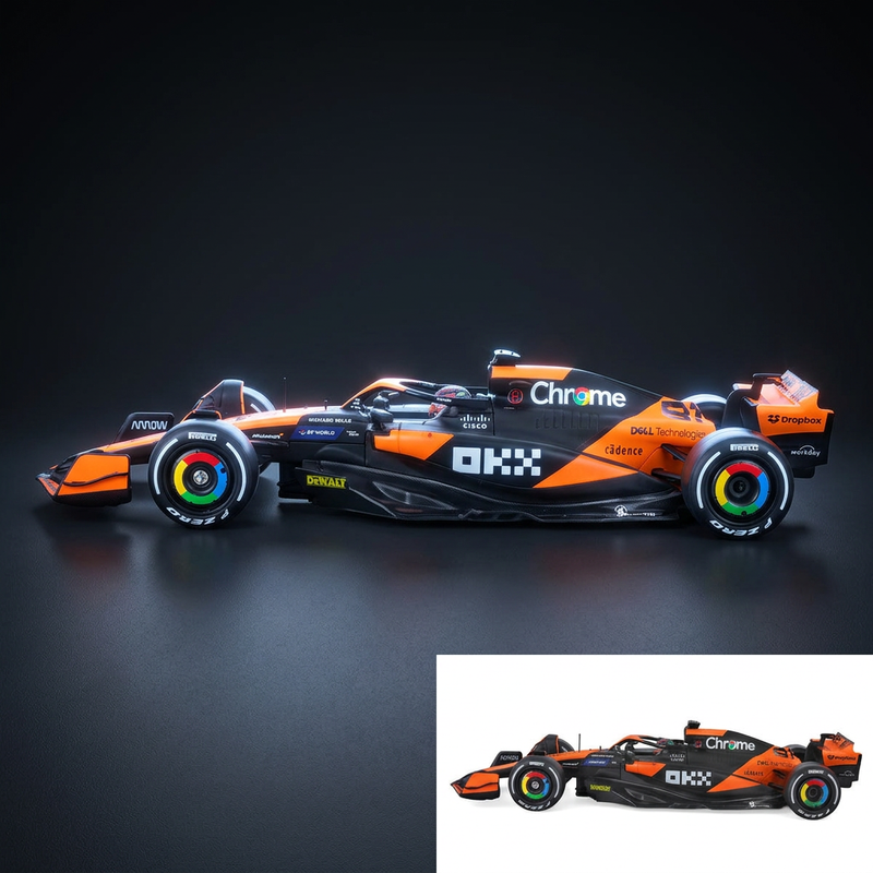 Bburago 1:24 McLaren MCL38 #81 Oscar Piastri OKX F1 Miami GP (2024) with Display Case