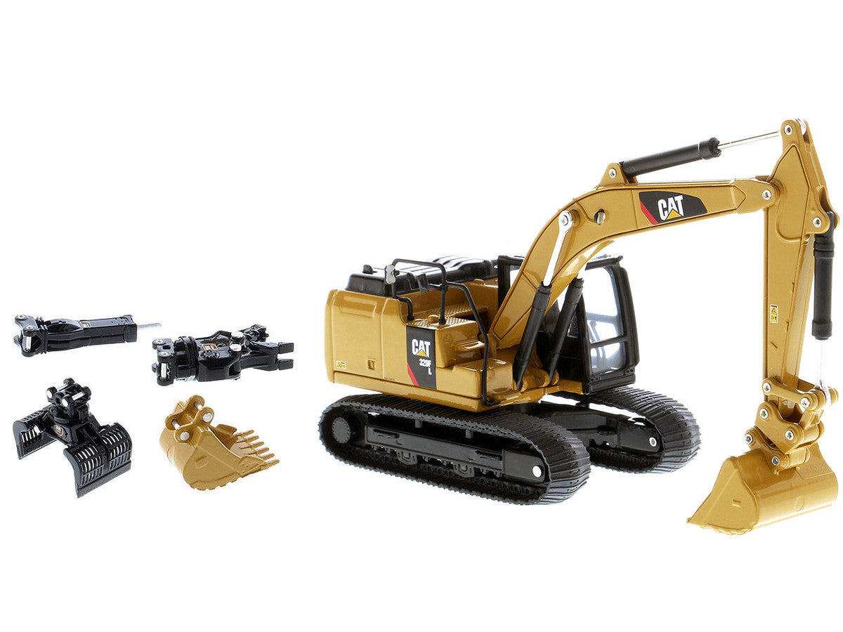 CAT Caterpillar 320F L Hydraulic Tracked Excavator with 5 Work Tools "Play & Collect!" 1/64 Diecast Model by Diecast Masters-1