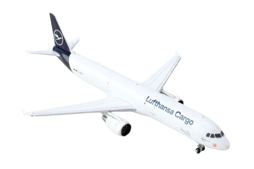 Airbus A321P2F Commercial Aircraft "Lufthansa Cargo" (D-AEUC) White with Blue Tail 1/400 Diecast Model Airplane by GeminiJets-1