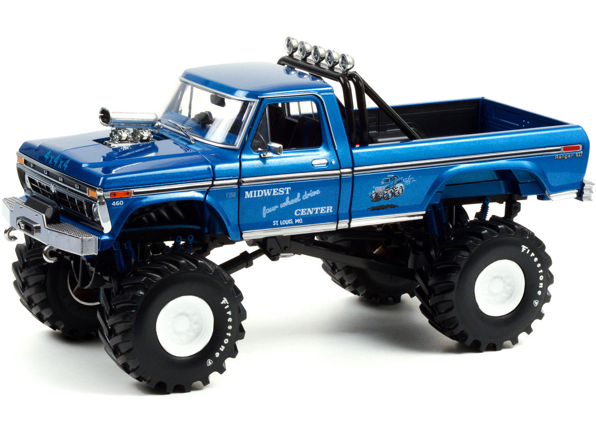 1974 Ford F-250 Ranger XLT Monster Truck with 48-Inch Tires Blue Metallic "Midwest Four Wheel Drive Center" "Kings of Crunch" Series 1/18 Diecast Model Car by Greenlight-1